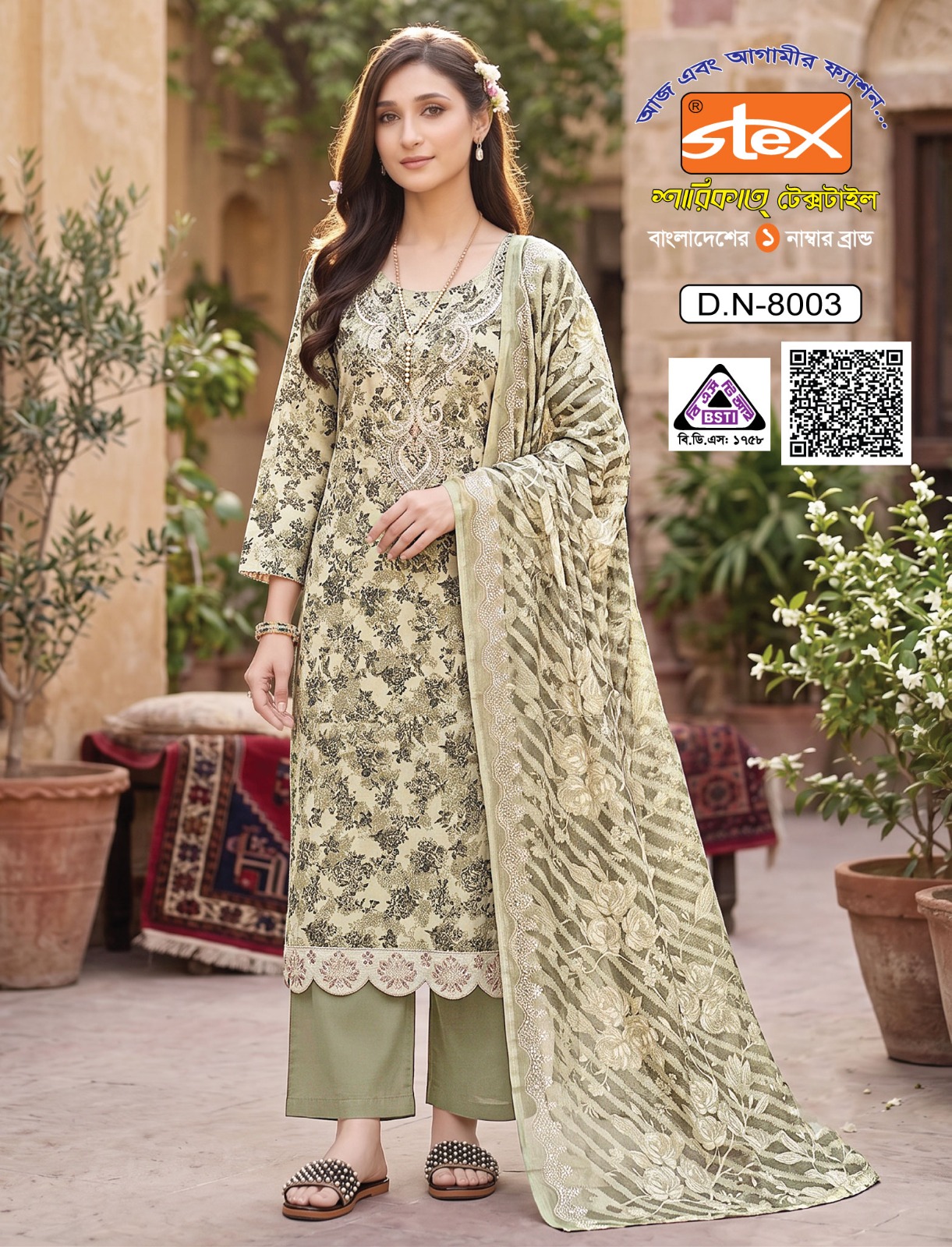Exclusive Stex Worked Cotton Three Piece (D.N-8003) - Image 3